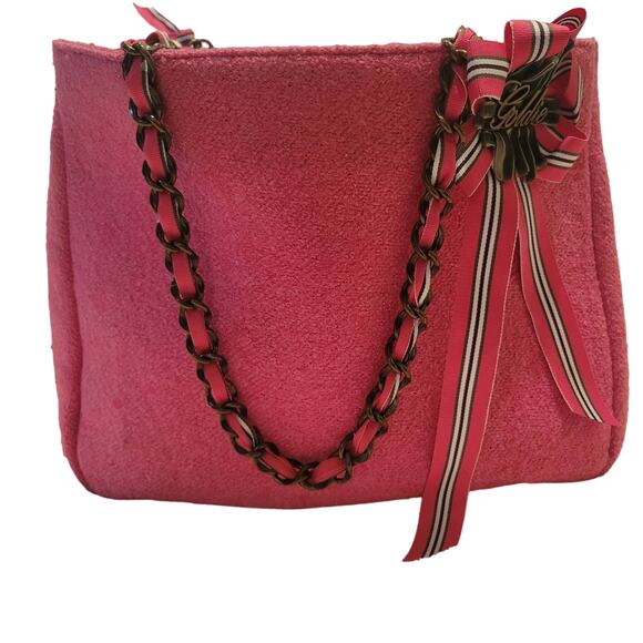 VTG Y2K Goldie Limited Edition Pink Ribbon Chain Wool Blend Shoulder Bag Purse - Picture 16 of 16